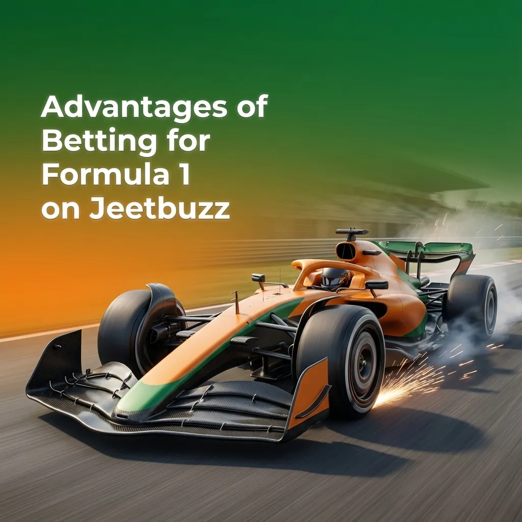 Infographic titled “Advantages of Betting for Formula 1 on Jeetbuzz” listing F1 markets, live odds, app access, and local payments