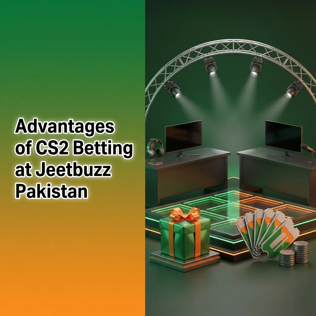 Graphic titled “Advantages of CS2 Betting at Jeetbuzz Pakistan” highlighting bonuses, PKR payments, fast payouts, and 24/7 support