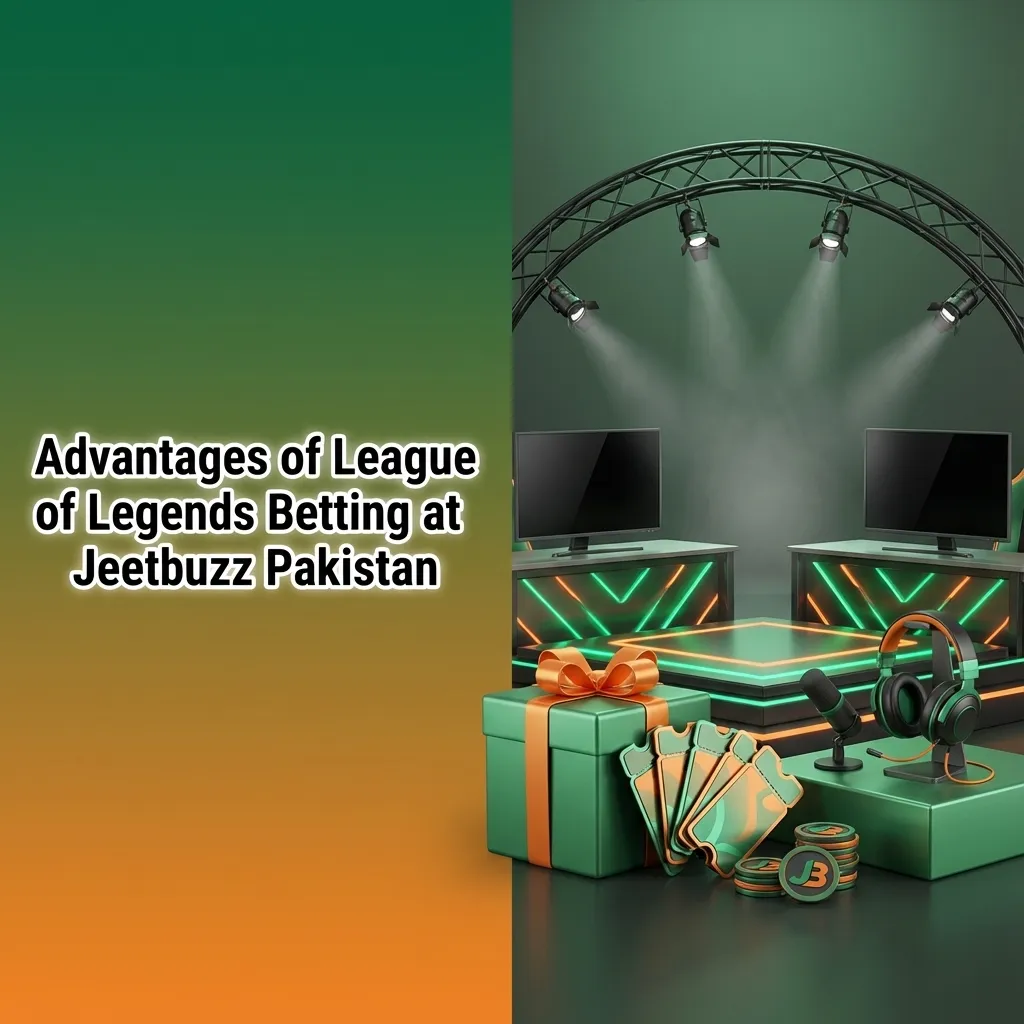 Graphic listing Jeetbuzz Pakistan League of Legends betting perks: PKR payments, 100% bonus, esports odds, 24/7 support