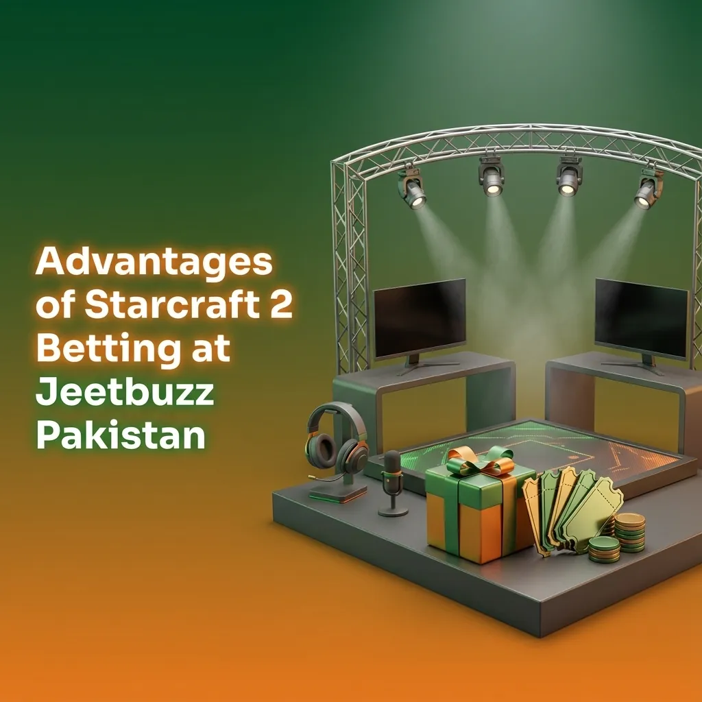 Infographic showing Jeetbuzz Pakistan StarCraft II betting perks: bonuses, PKR payments, 24/7 support, mobile app, competitive odds