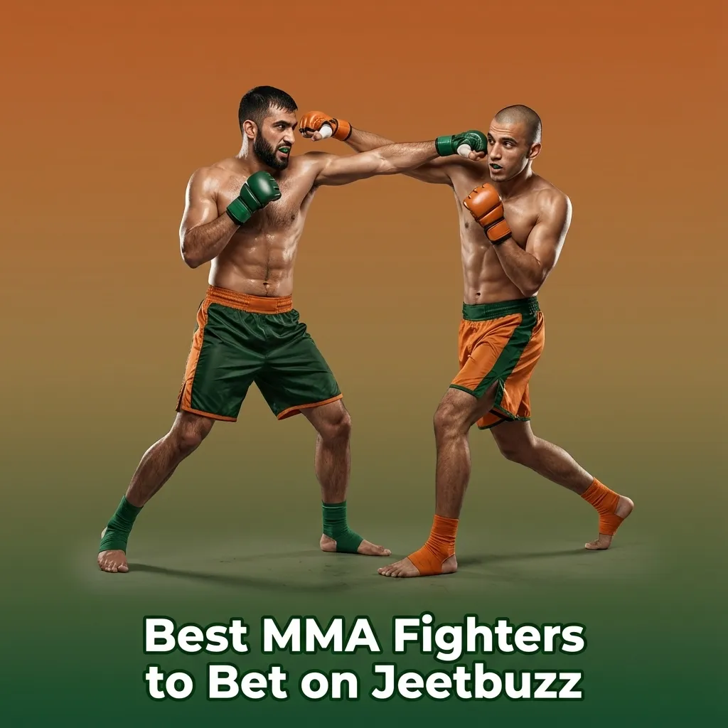 Jeetbuzz MMA betting banner featuring top fighters like McGregor, Nurmagomedov, Adesanya, Volkanovski, Jones, and others