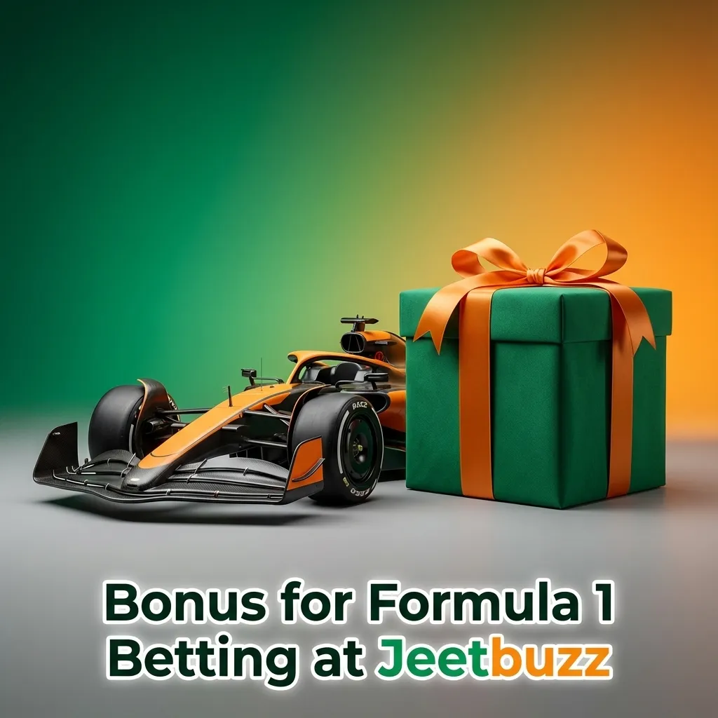 Jeetbuzz Formula 1 betting bonus banner showing race car, welcome offer text, and new user promotion details