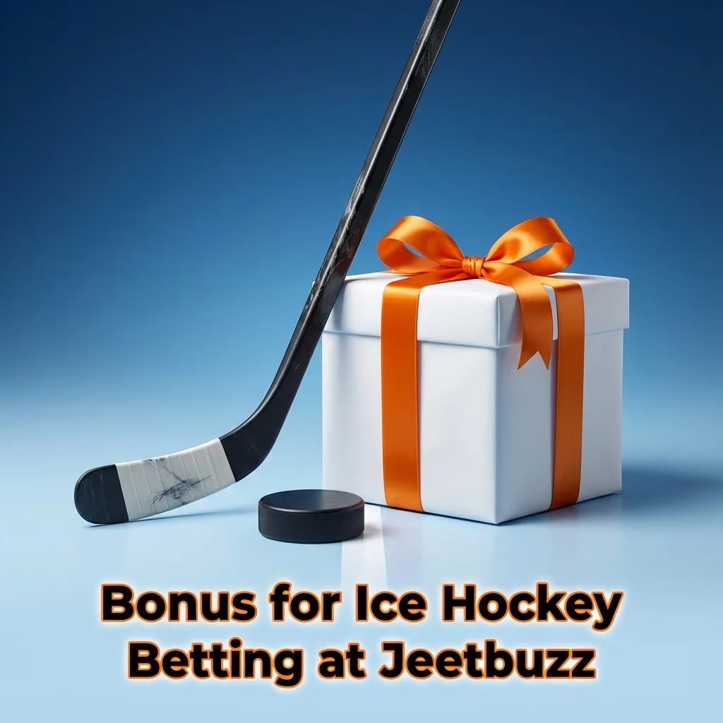 Jeetbuzz ice hockey betting bonus banner with puck, rink background, and promo text for new users