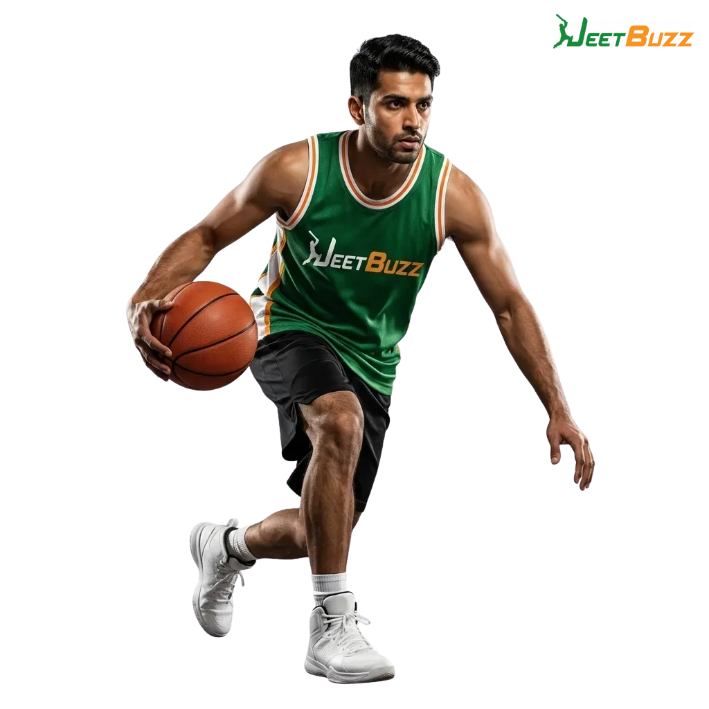 Illustration of Jeetbuzz betting in Pakistan with sports icons, casino games, and live odds on a mobile screen