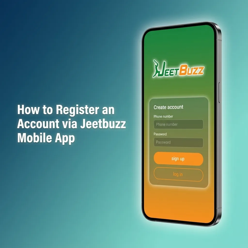 Illustrated Jeetbuzz iOS app screen showing step-by-step account registration for Pakistan users