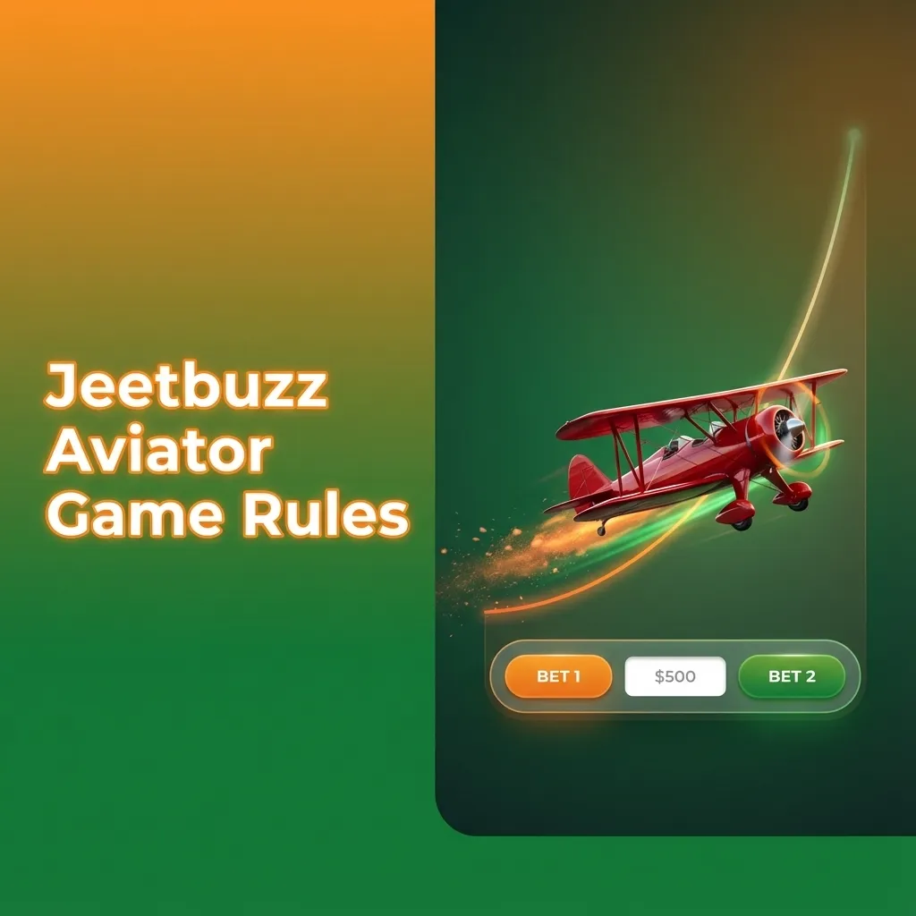 Graphic of Jeetbuzz Aviator game showing rising multiplier, plane take-off, bet panel, and cash-out rules summary
