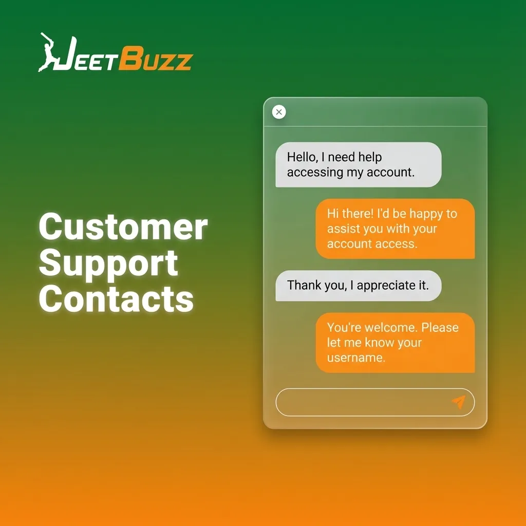 Icons for live chat, email, WhatsApp, and FAQ representing Jeetbuzz customer support contact options