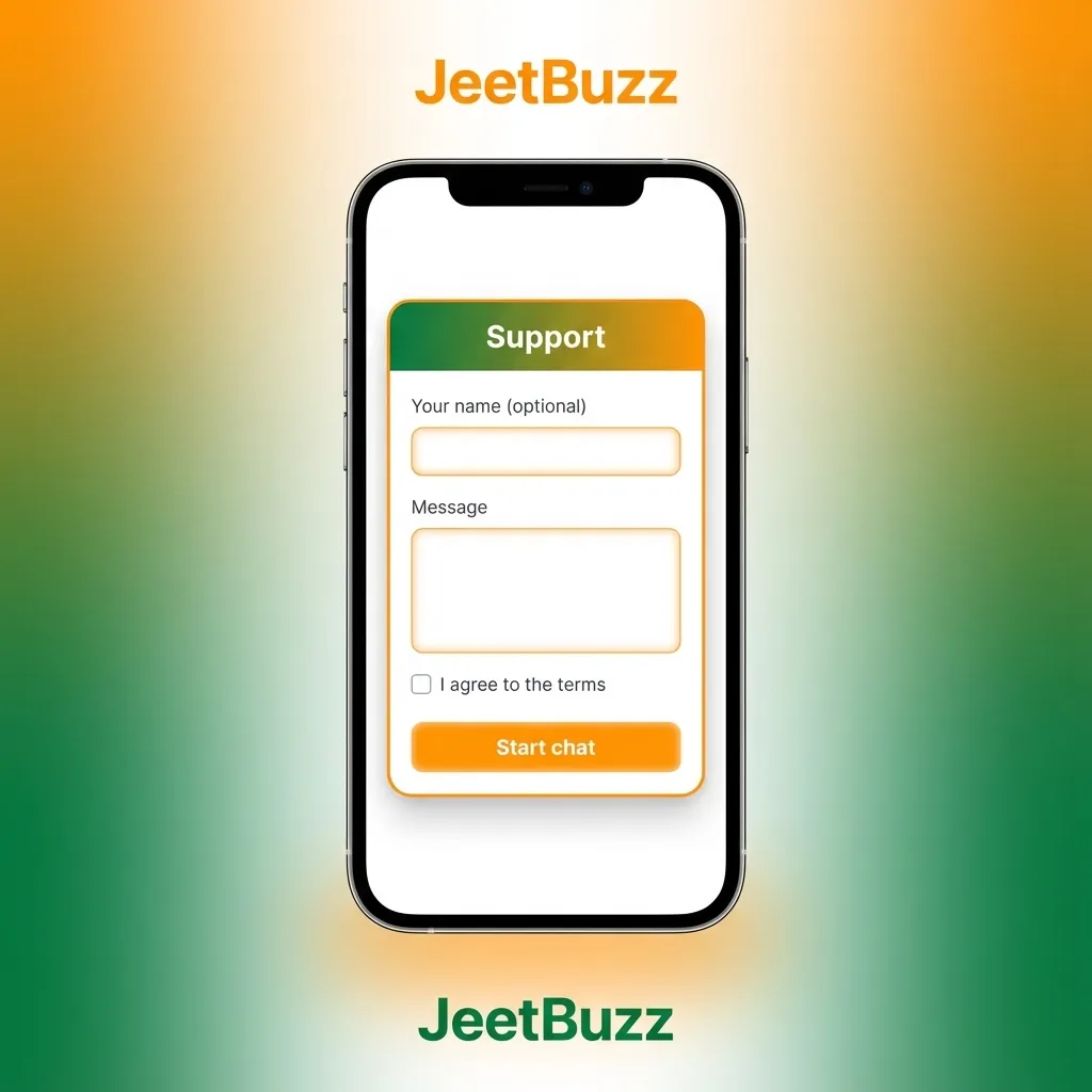 Jeetbuzz iOS support screen showing live chat, email, help centre, and social contact options for account and betting help