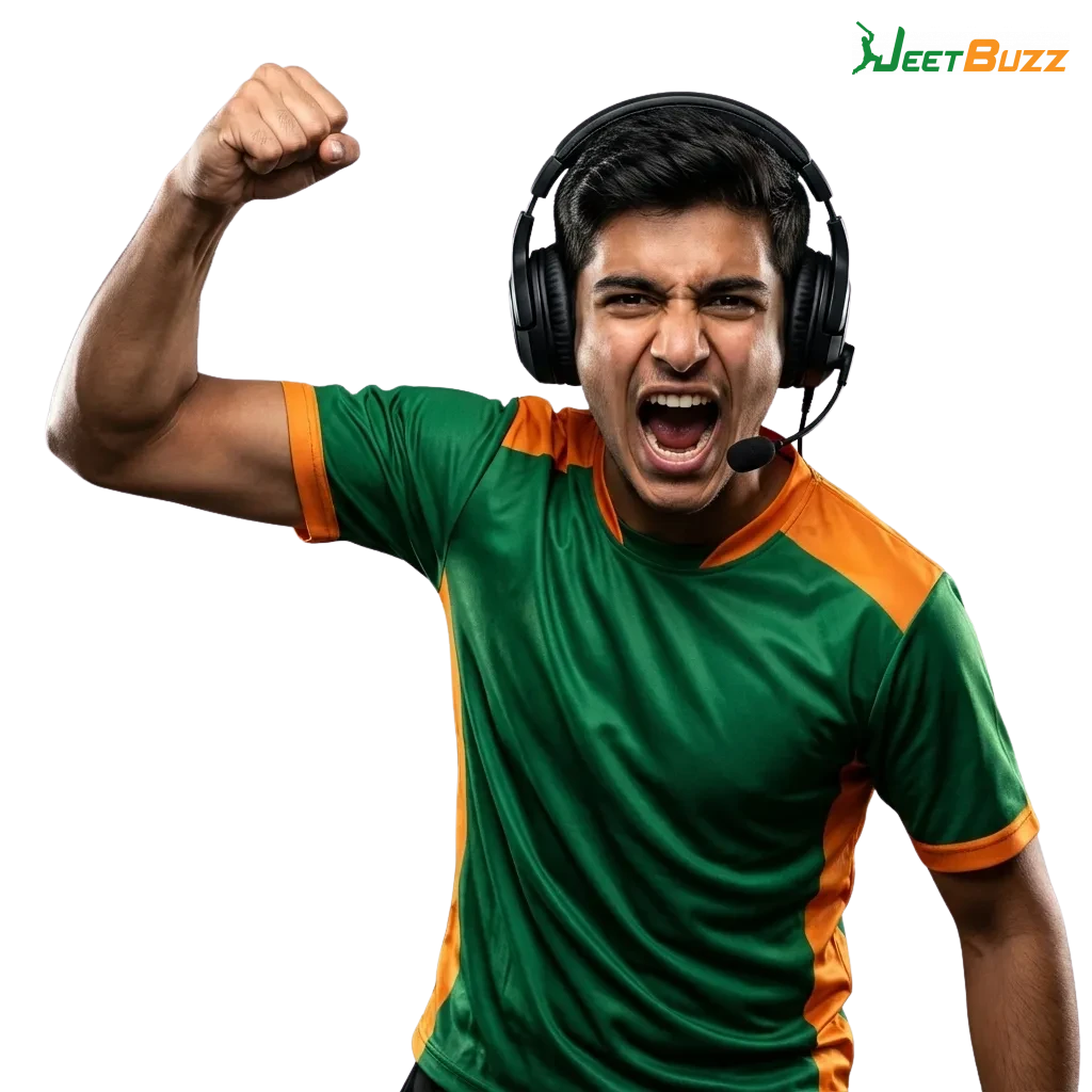 Promotional banner for Jeetbuzz esports betting in Pakistan, highlighting 100% welcome bonus and mobile app for live bets