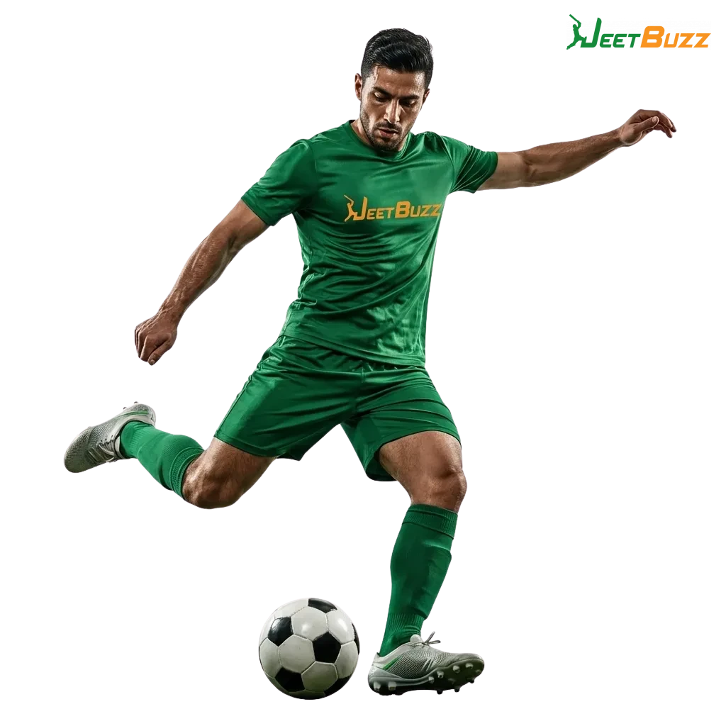 Jeetbuzz Pakistan football betting site screenshot showing match odds, live bets, and 100% welcome bonus up to 10,000 PKR