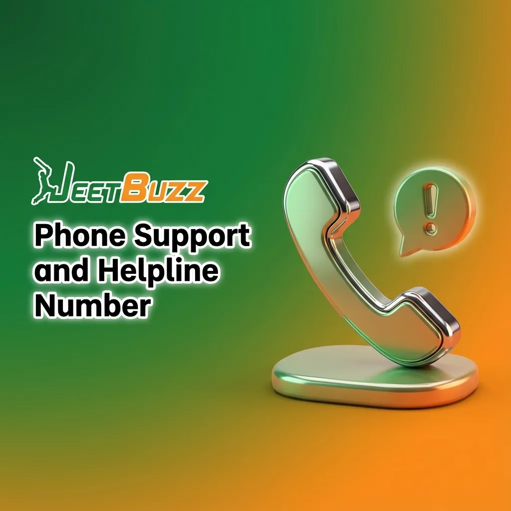 Illustration of a customer calling Jeetbuzz phone support helpline, with icons for 24/7 service and secure account assistance