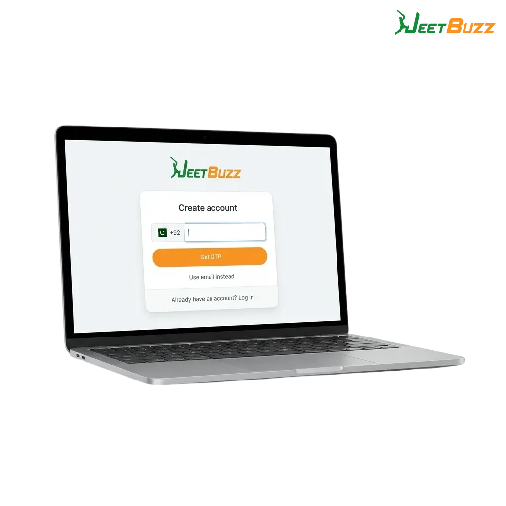 Illustration of Jeetbuzz registration in Pakistan with signup options and 100% welcome bonus in PKR