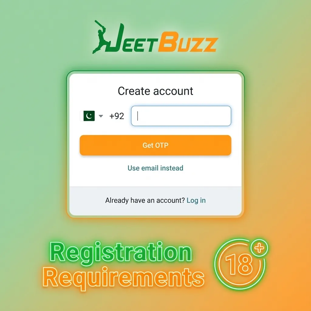 Graphic titled “Registration Requirements” listing Jeetbuzz Pakistan sign-up rules and account verification conditions