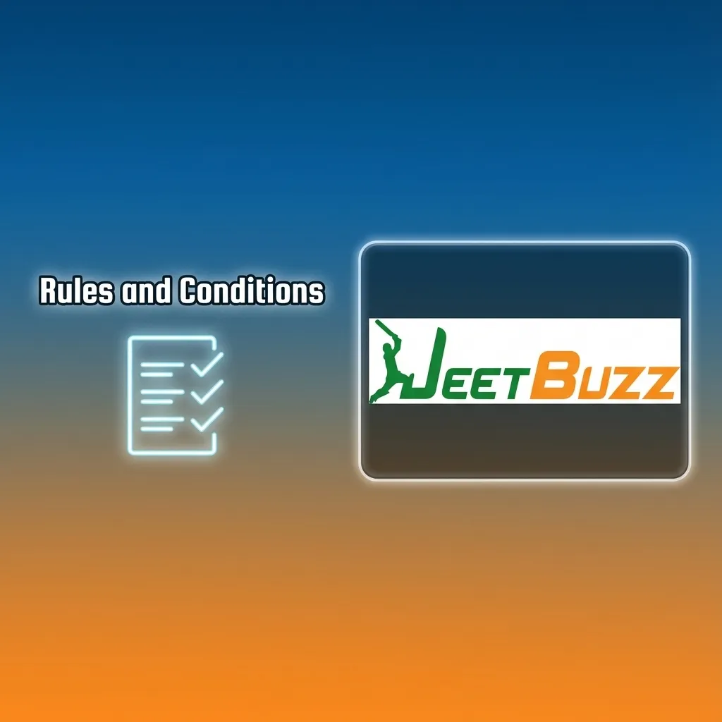 Graphic titled “Rules and Conditions” listing Jeetbuzz betting rules, age limit, KYC, bonus terms, and fraud warnings.