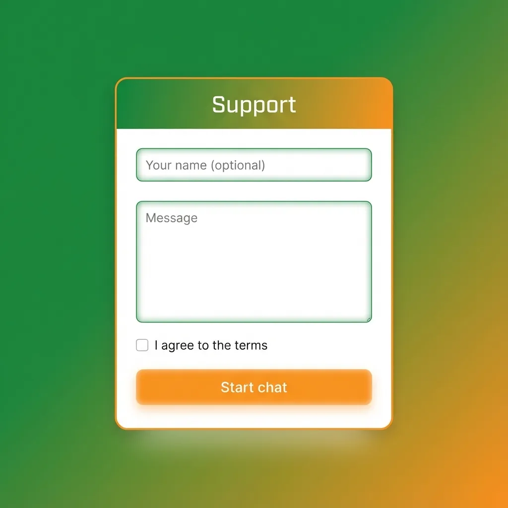 Desktop user seeking support on a PC, with icons for live chat, email, help centre and social media contact options