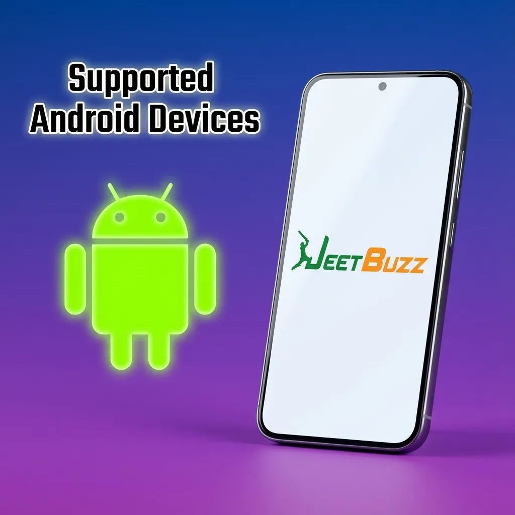 Icons of various Android phones with text listing sample models that support the Jeetbuzz app in Pakistan