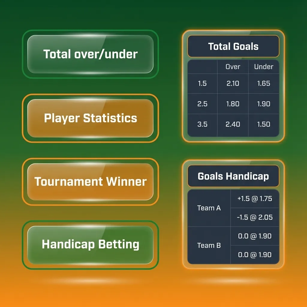 Infographic titled “Types of Bets” explaining Single, System, and Express betting formats with brief descriptions.