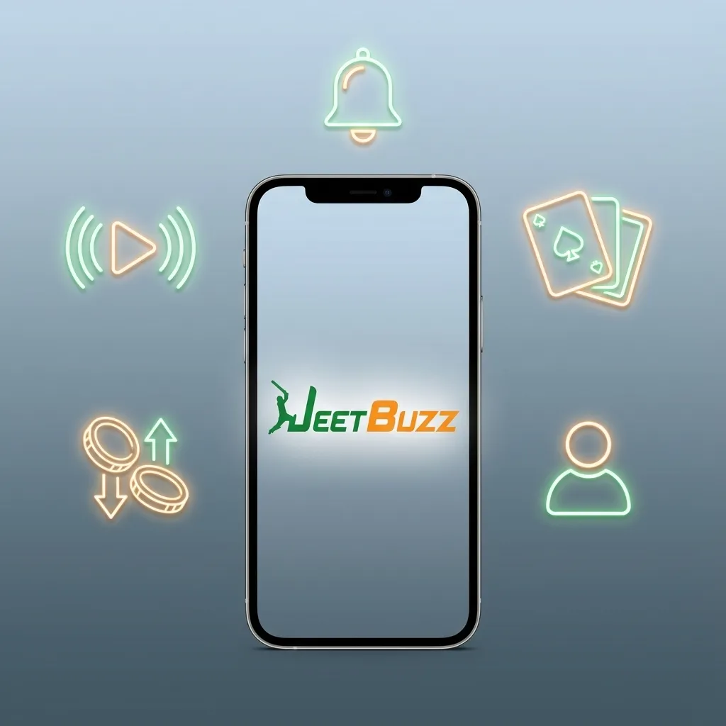 Smartphone showing Jeetbuzz app interface with icons for betting, casino games, PKR balance, bonuses, and local payment methods