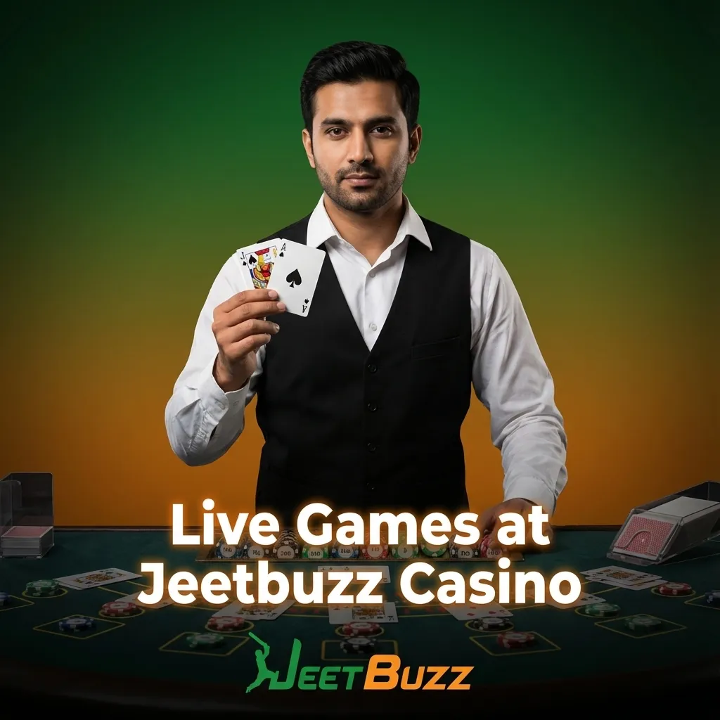 Dealer hosting live Jeetbuzz casino games with roulette, blackjack, baccarat, poker and TV-style game show tables