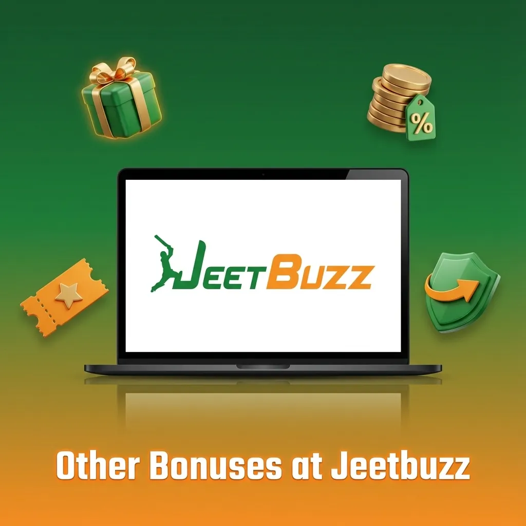 Graphic for “Other Bonuses at Jeetbuzz” showing reload bonuses, free bets, free spins, cashback, and VIP rewards.