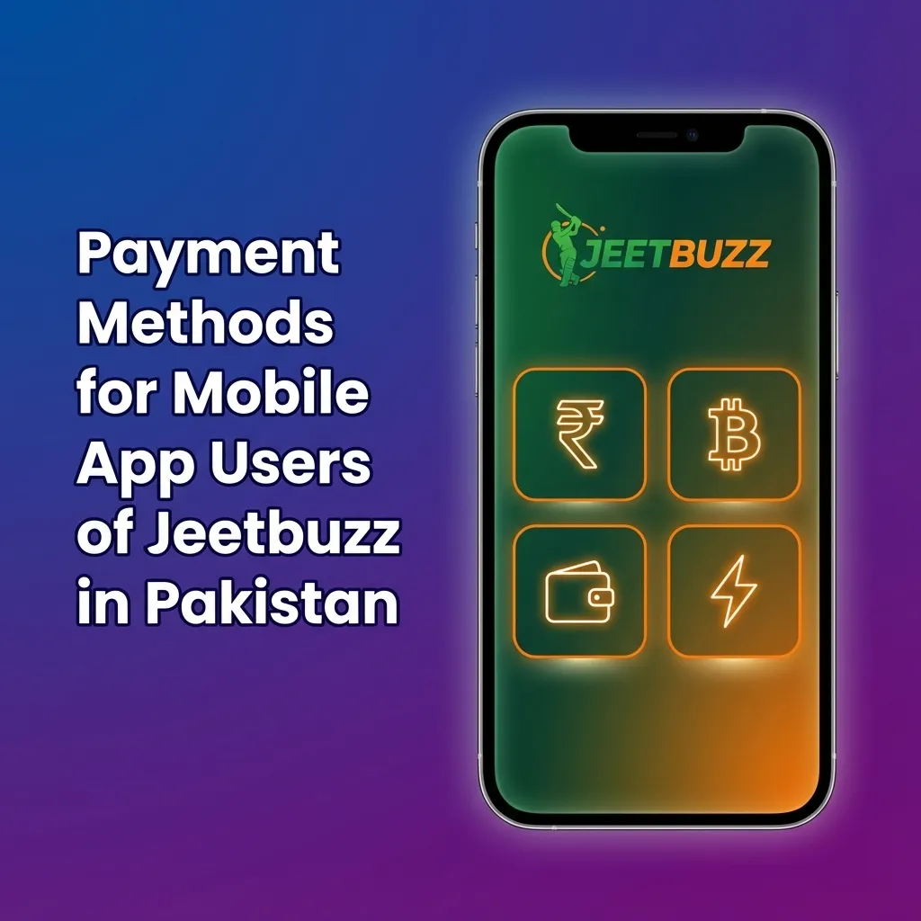 Infographic showing Jeetbuzz Pakistan mobile app payment methods: bank transfer, Easypaisa, JazzCash, cards, e-wallets, crypto.