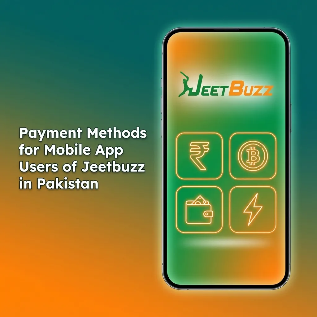 Graphic showing Jeetbuzz Pakistan mobile app payment methods: bKash, UPAY, OKWallet, SureCash, TapPay, USDT, and Bitcoin.