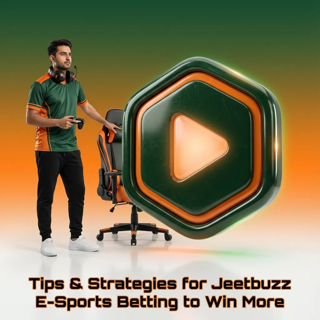 Illustrated Jeetbuzz esports betting tips list showing bankroll, odds comparison, game focus, and data-driven strategy icons