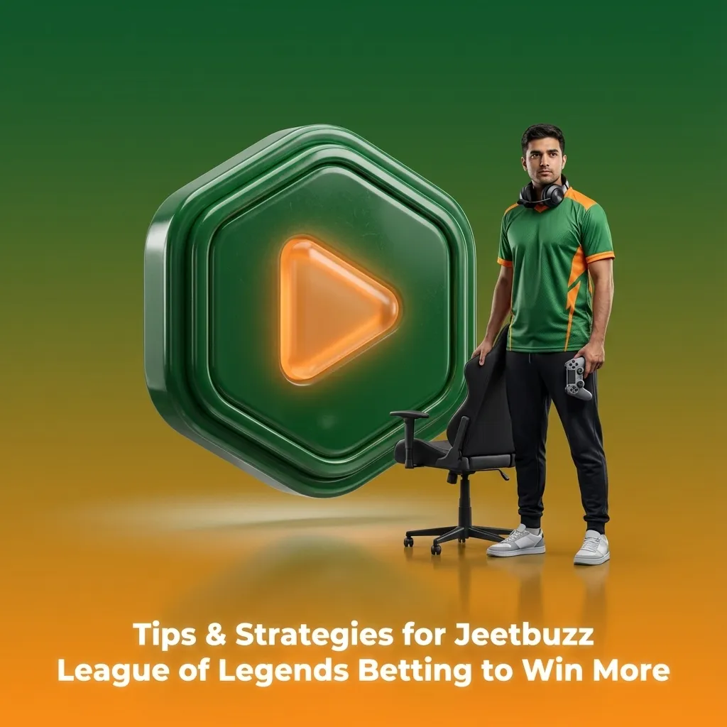 Jeetbuzz League of Legends betting tips graphic with icons for bankroll, teams, meta, draft, and odds comparison