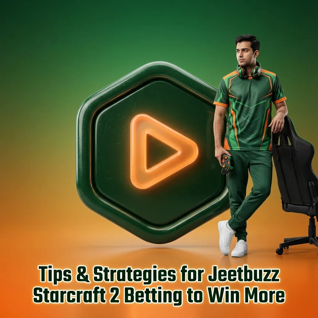Infographic on Jeetbuzz StarCraft II betting tips, showing bankroll control, matchup research, maps, and live betting advice