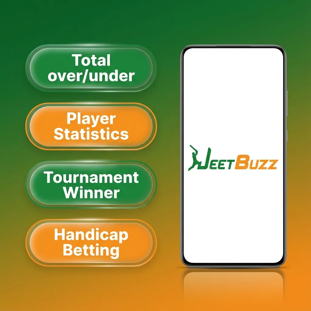 Infographic showing Jeetbuzz app bet types: single, accumulator, system, live, and outright bets for Pakistan leagues