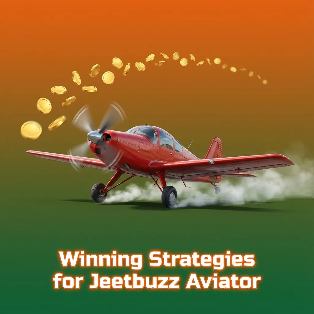 Illustration of Jeetbuzz Aviator strategies with plane icon, coins, and tips on risk management and bankroll growth